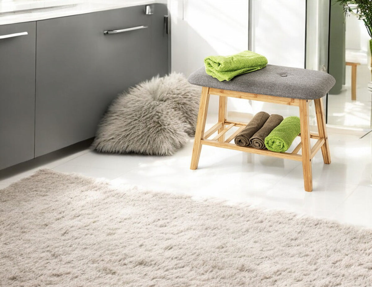HAKU Möbel Schuhbank aus Textil mit Bambus in Grau B 60-100 cm H 44 cm, 60 x 30 cm, H 44 cm