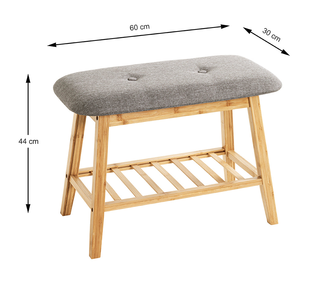 HAKU Möbel Schuhbank aus Textil mit Bambus in Grau B 60-100 cm H 44 cm, 60 x 30 cm, H 44 cm