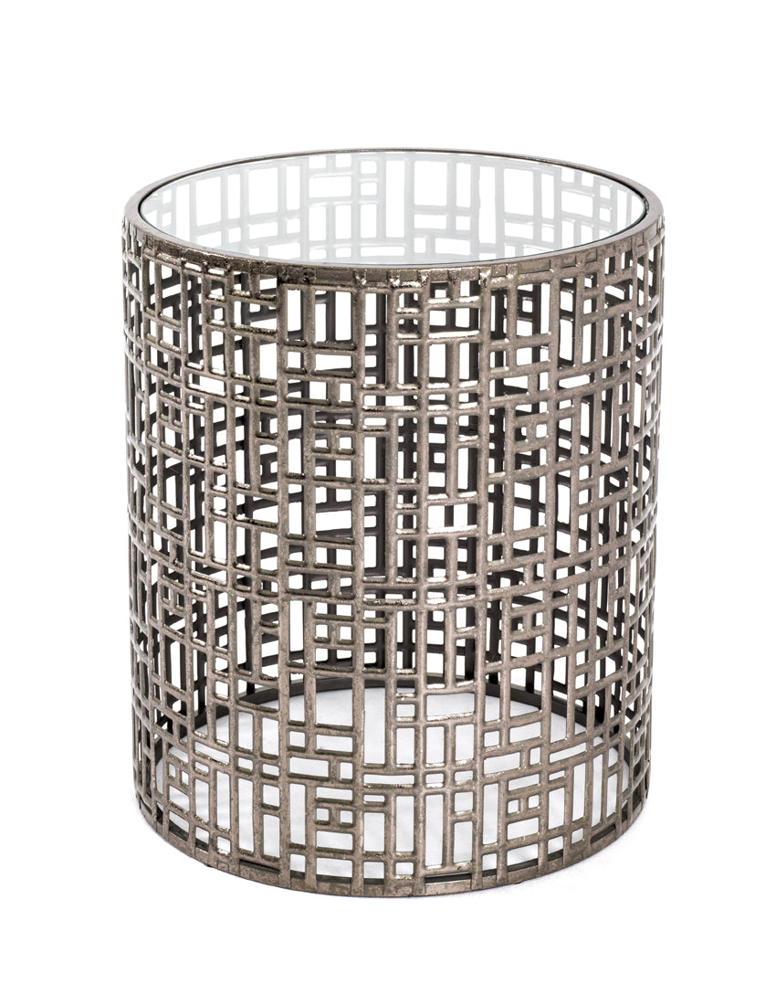 HAKU Möbel Beistelltisch aus Metall mit Glas in Silber 38 x 45 cm