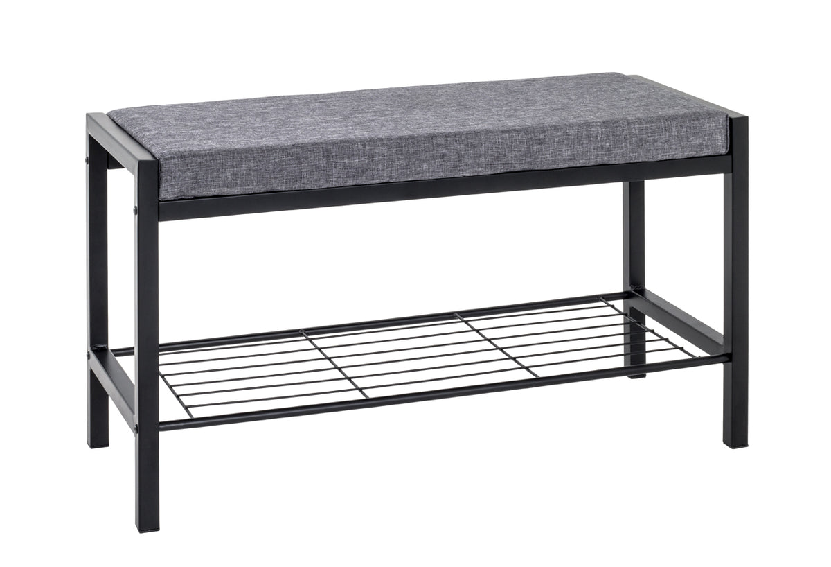 HAKU Möbel Schuhbank aus Metall gepolstert in Schwarz 80 x 32 x 48 cm