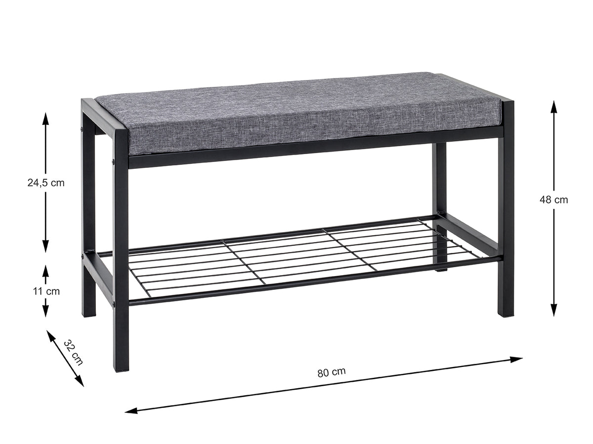 HAKU Möbel Schuhbank aus Metall gepolstert in Schwarz 80 x 32 x 48 cm
