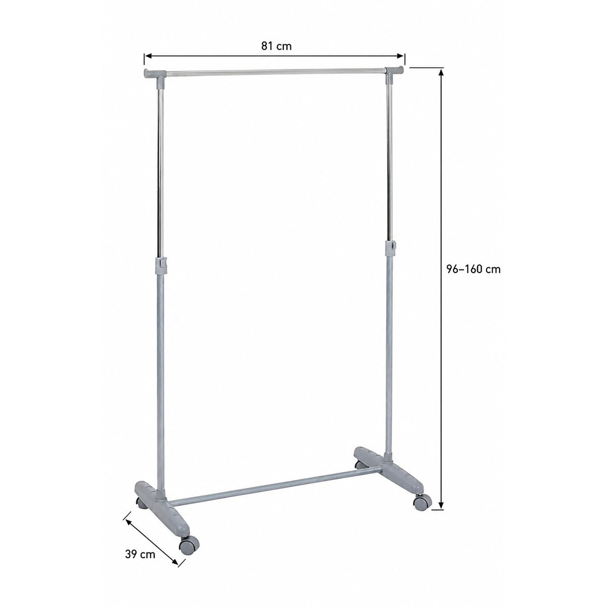 HAKU Möbel Rollgarderobe aus Metall höhenverstellbar in Grau
