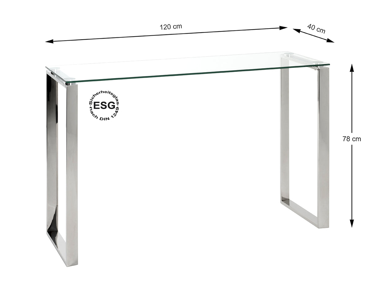 HAKU Möbel Konsole aus Metall mit Glas in Silber 120 x 40 x 78 cm