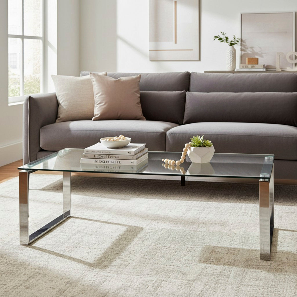 HAKU Möbel Couchtisch aus Metall mit Glas in Silber