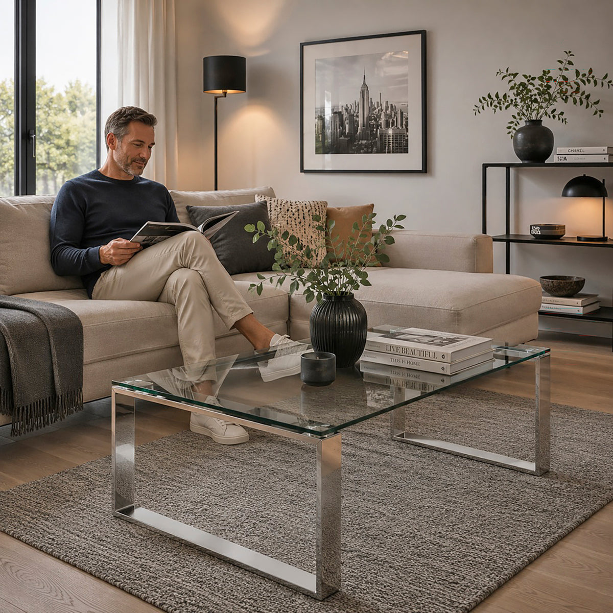 HAKU Möbel Couchtisch aus Metall mit Glas in Silber