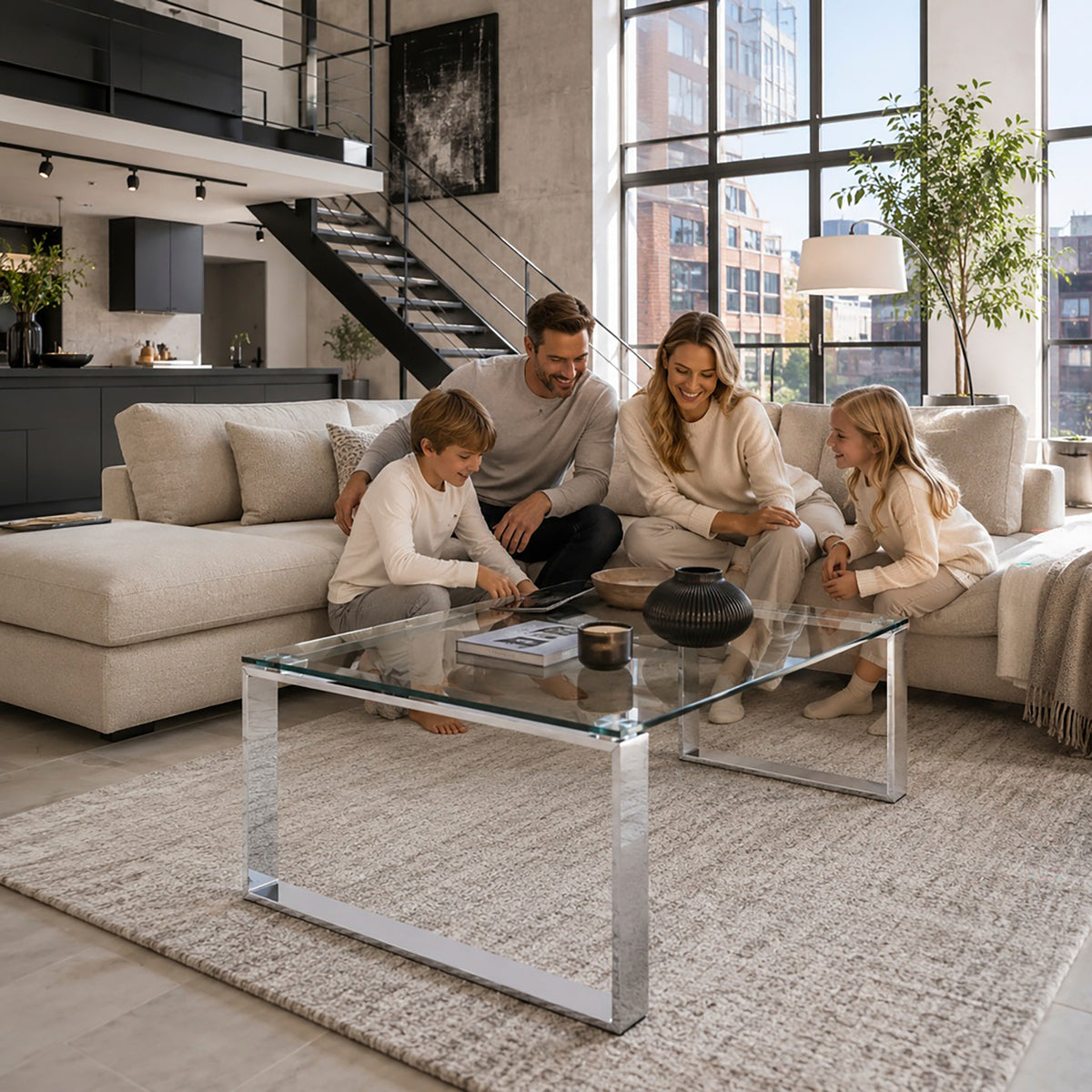 HAKU Möbel Couchtisch aus Metall mit Glas in Silber