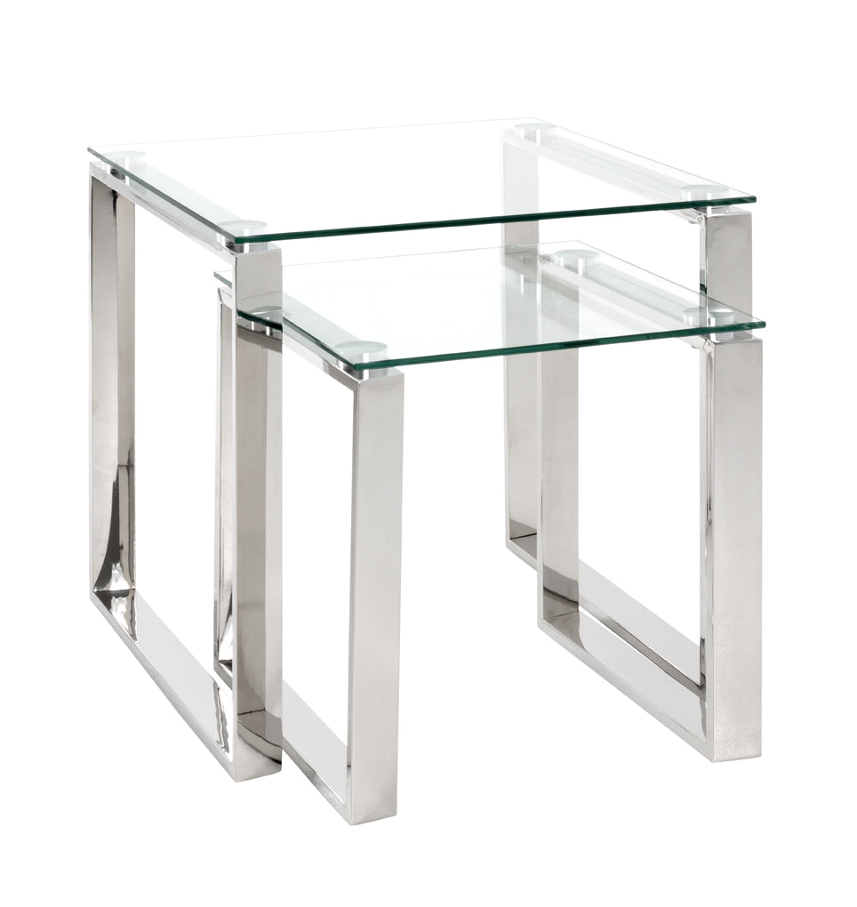 HAKU Möbel Beistelltisch aus Metall mit Glas in Silber B 55-65 cm H 17-18 cm, 65 x 68 cm, H 18 cm