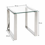 HAKU Möbel Beistelltisch aus Metall mit Glas in Silber B 55-65 cm H 17-18 cm, 55 x 55 cm, H 17 cm