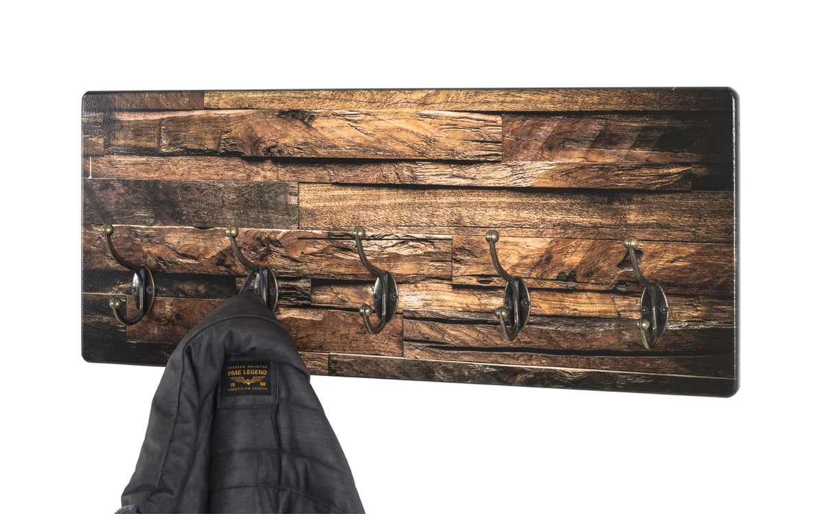 HAKU Möbel Wandgarderobe aus MDF Motiv Parkett in Braun 60 x 8 x 25 cm