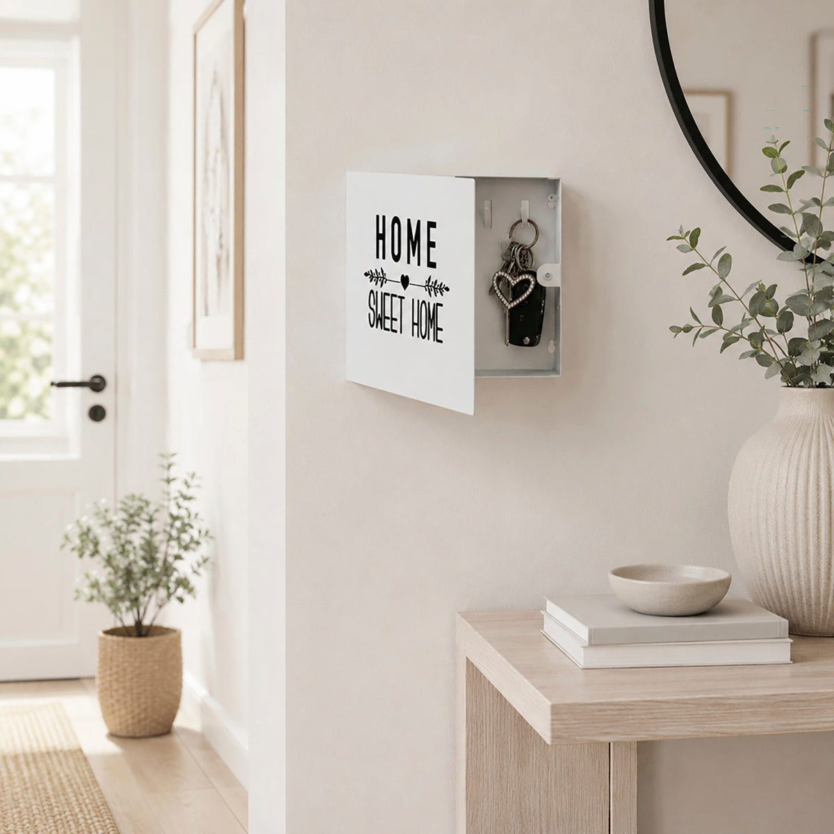 HAKU Möbel Schlüsselkasten aus Metall Motiv Schriftzug in Weiss