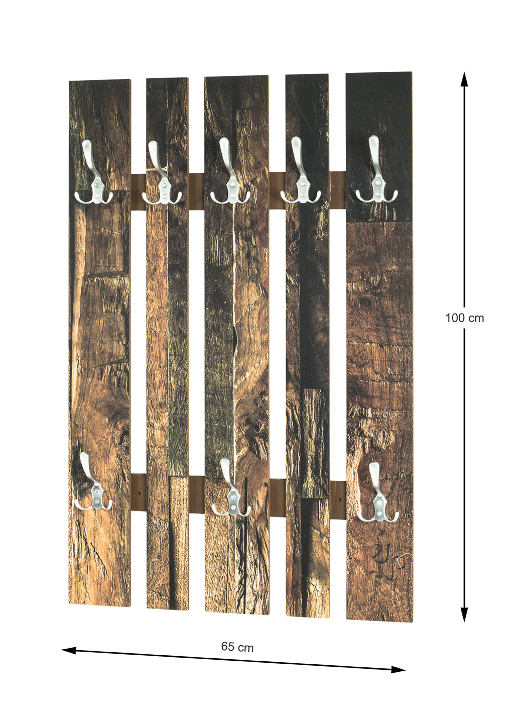 HAKU Möbel Wandgarderobe aus MDF Motiv Parkett in Braun B 40-65 cm H 100 cm, 65 x 9 cm, H 100 cm