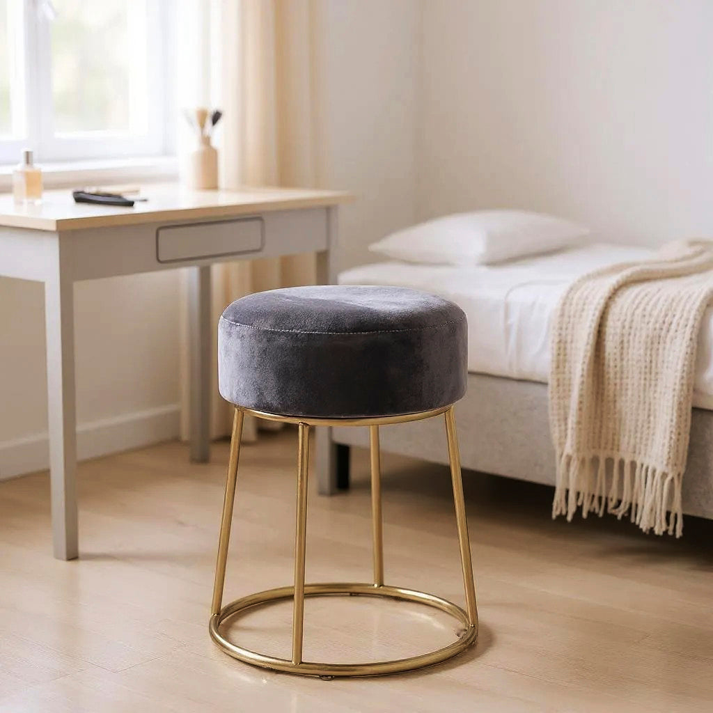 HAKU Möbel Hocker aus Textil gepolstert in Anthrazit in Anthrazit, Gold