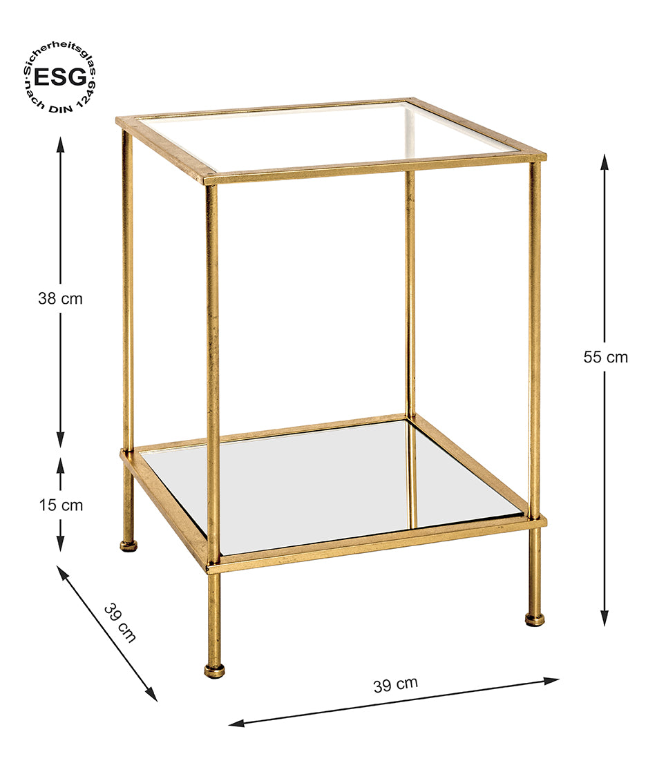 HAKU Möbel Beistelltisch aus Metall mit Glas in Gold 39 x 39 x 55 cm