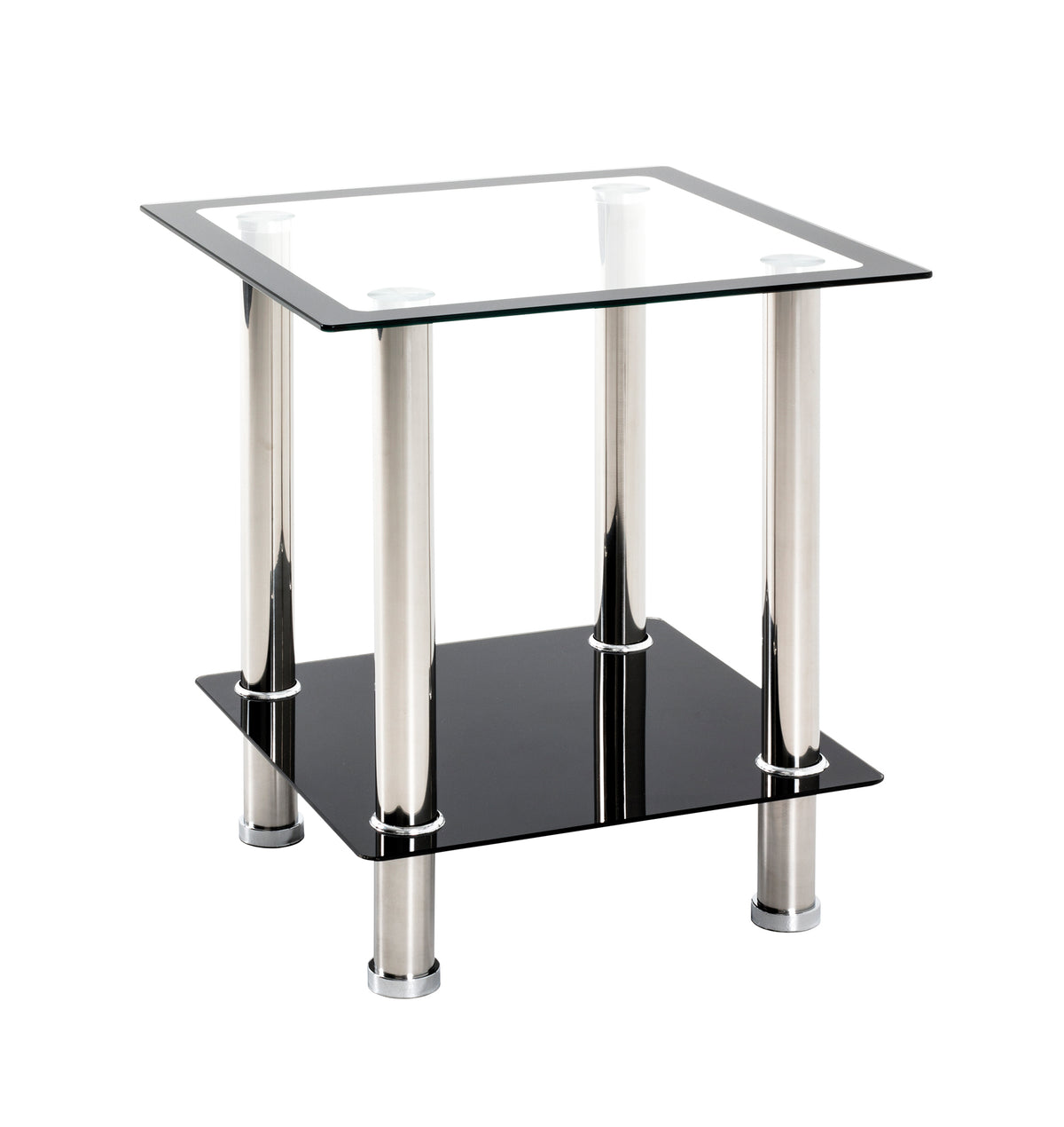 HAKU Möbel Beistelltisch aus Edelstahl mit Glas in Silber 40 x 40 x 46 cm in Edelstahl, Schwarz