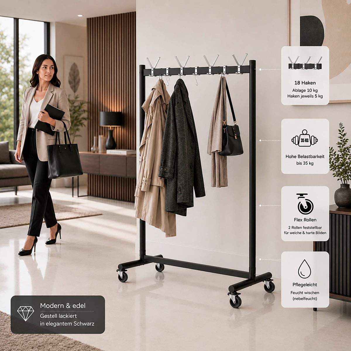HAKU Möbel Rollgarderobe aus Metall in Schwarz