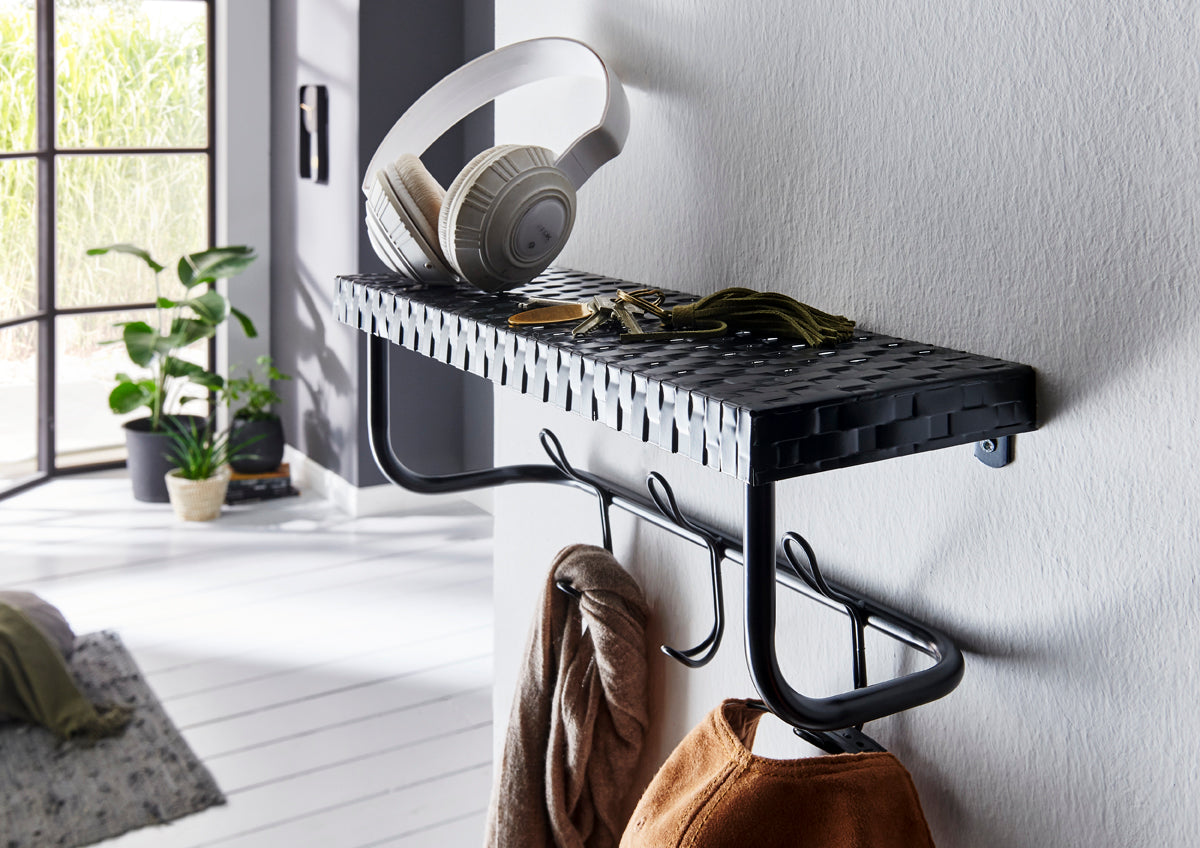 HAKU Möbel Wandgarderobe aus Metall in Schwarz 42 x 16 x 19 cm