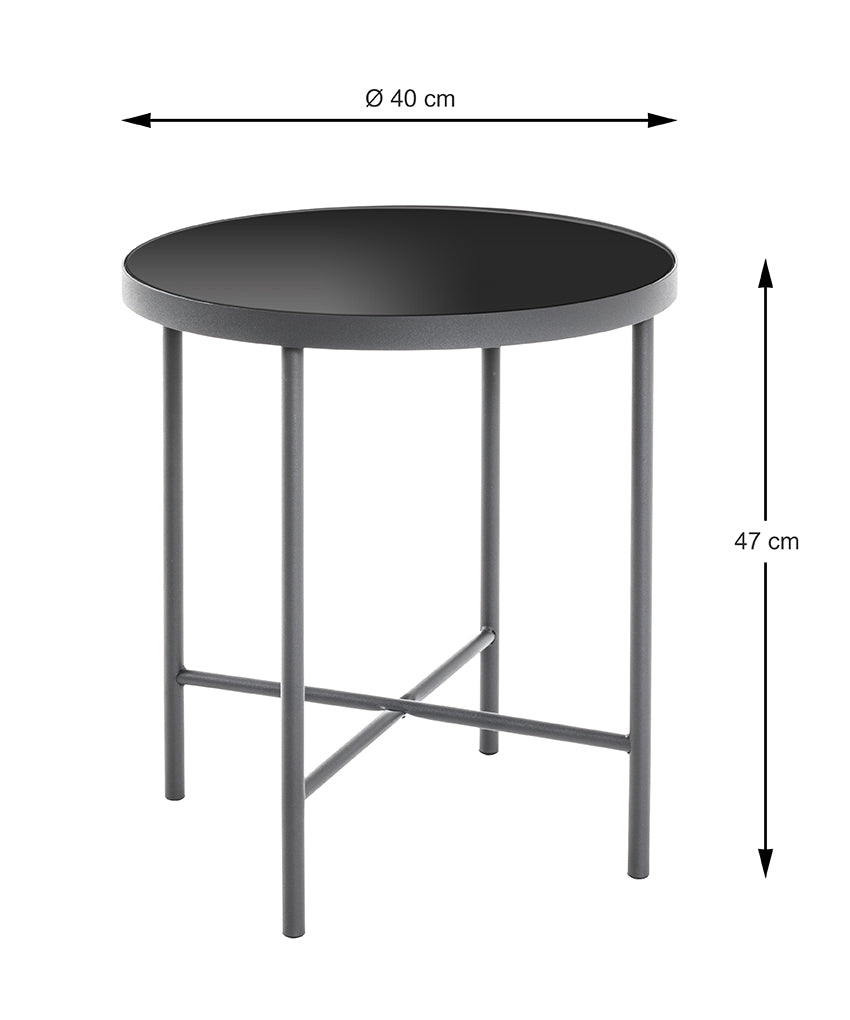 HAKU Möbel Beistelltisch aus Metall mit Glas in Anthrazit 40 x 47 cm