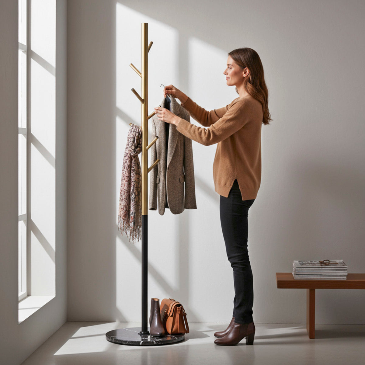 HAKU Möbel Garderobenständer aus Metall mit Marmor in Schwarz 37 x 173 cm