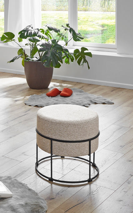 HAKU Möbel Hocker aus Textil gepolstert 48 x 44 cm in Creme, Schwarz
