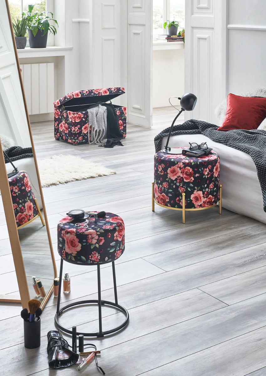 HAKU Möbel Hocker aus Textil Motiv Blume und Floral in Blau 48 x 40 cm