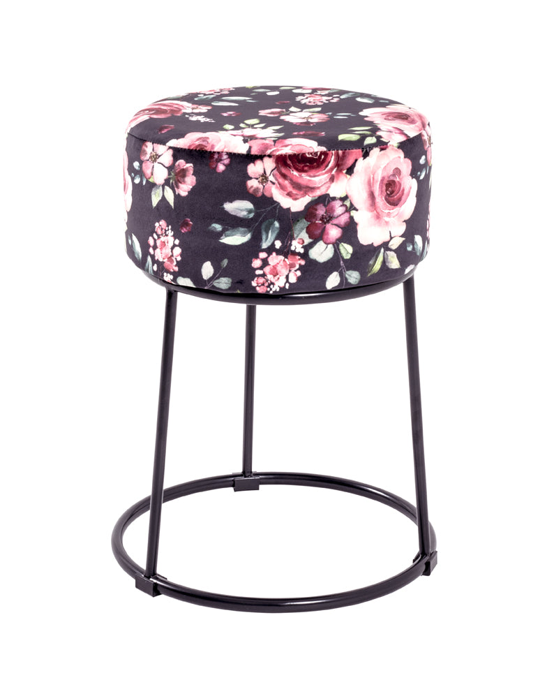 HAKU Möbel Hocker aus Textil Motiv Blume und Floral in Blau 30 x 46 cm