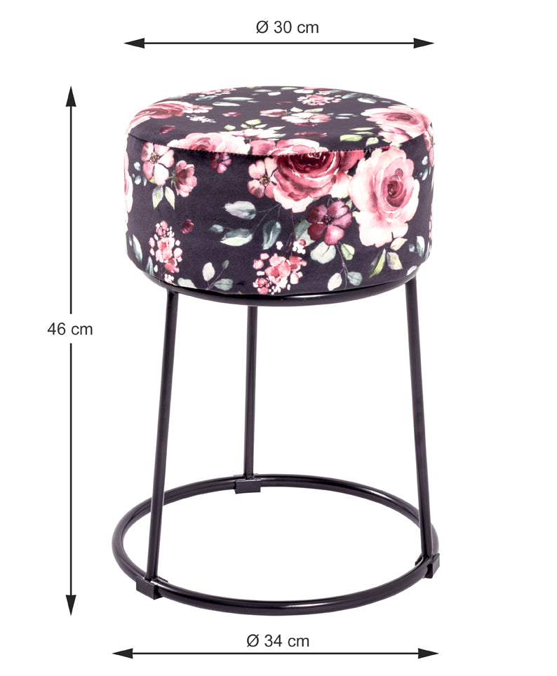 HAKU Möbel Hocker aus Textil Motiv Blume und Floral in Blau 30 x 46 cm