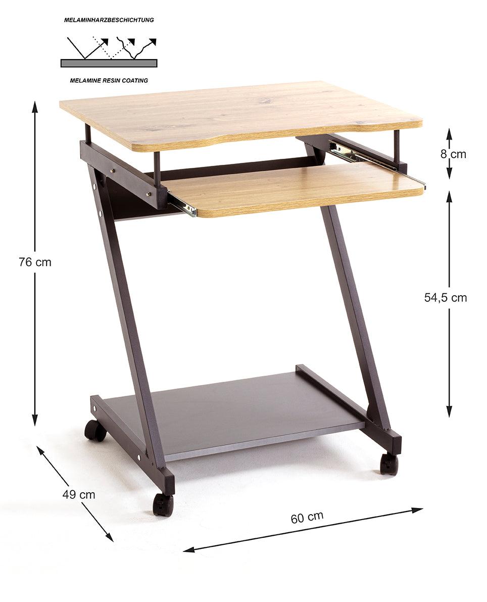 HAKU Möbel Computertisch auf Rollen aus MDF kratzbeständig in Braun