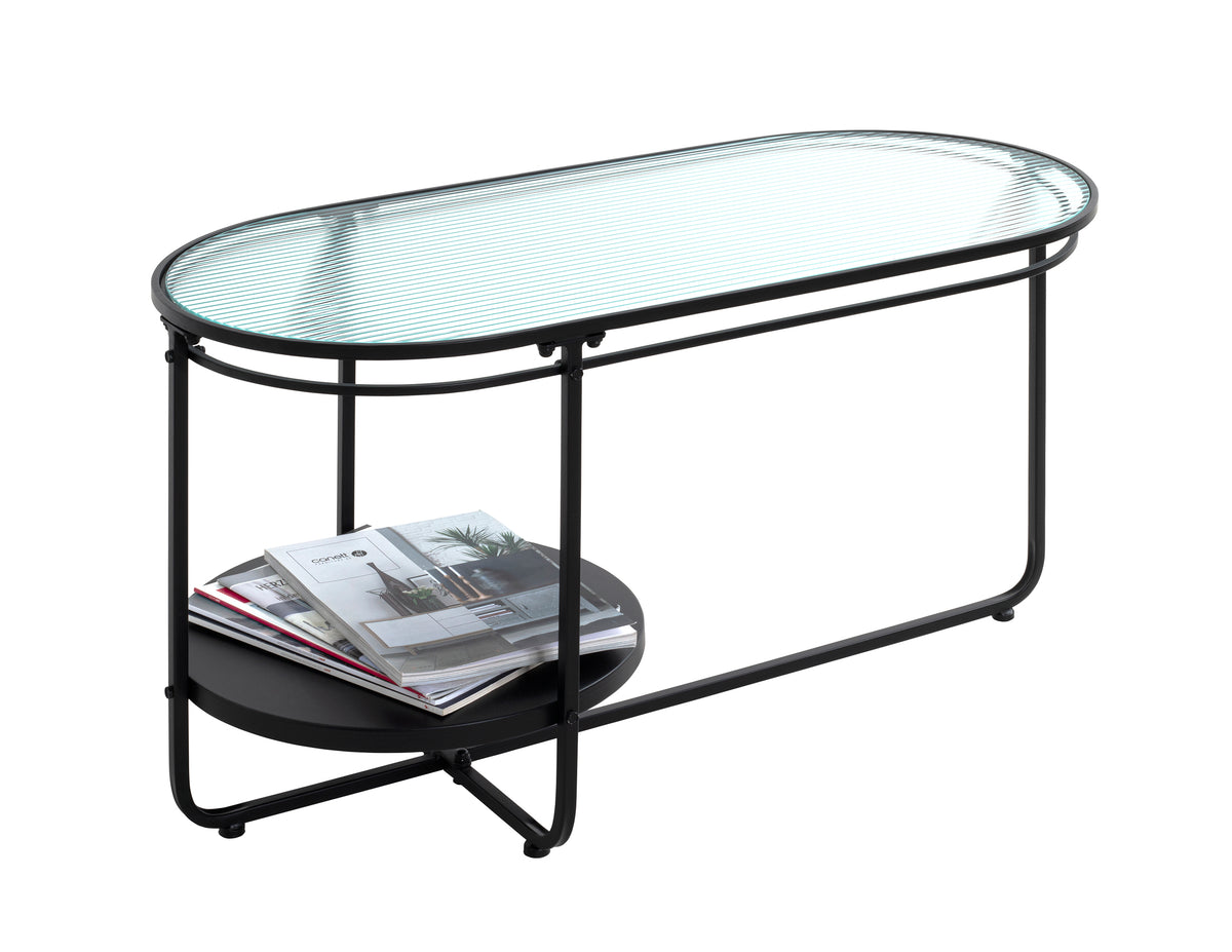 HAKU Möbel Couchtisch aus Metall mit Glas in Schwarz 90 x 42 x 49 cm