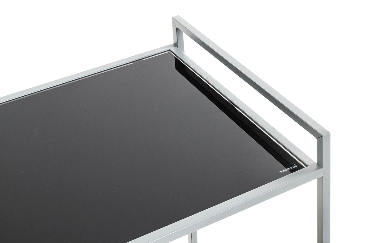HAKU Möbel Beistelltisch auf Rollen aus Metall mit Glas in Grau
