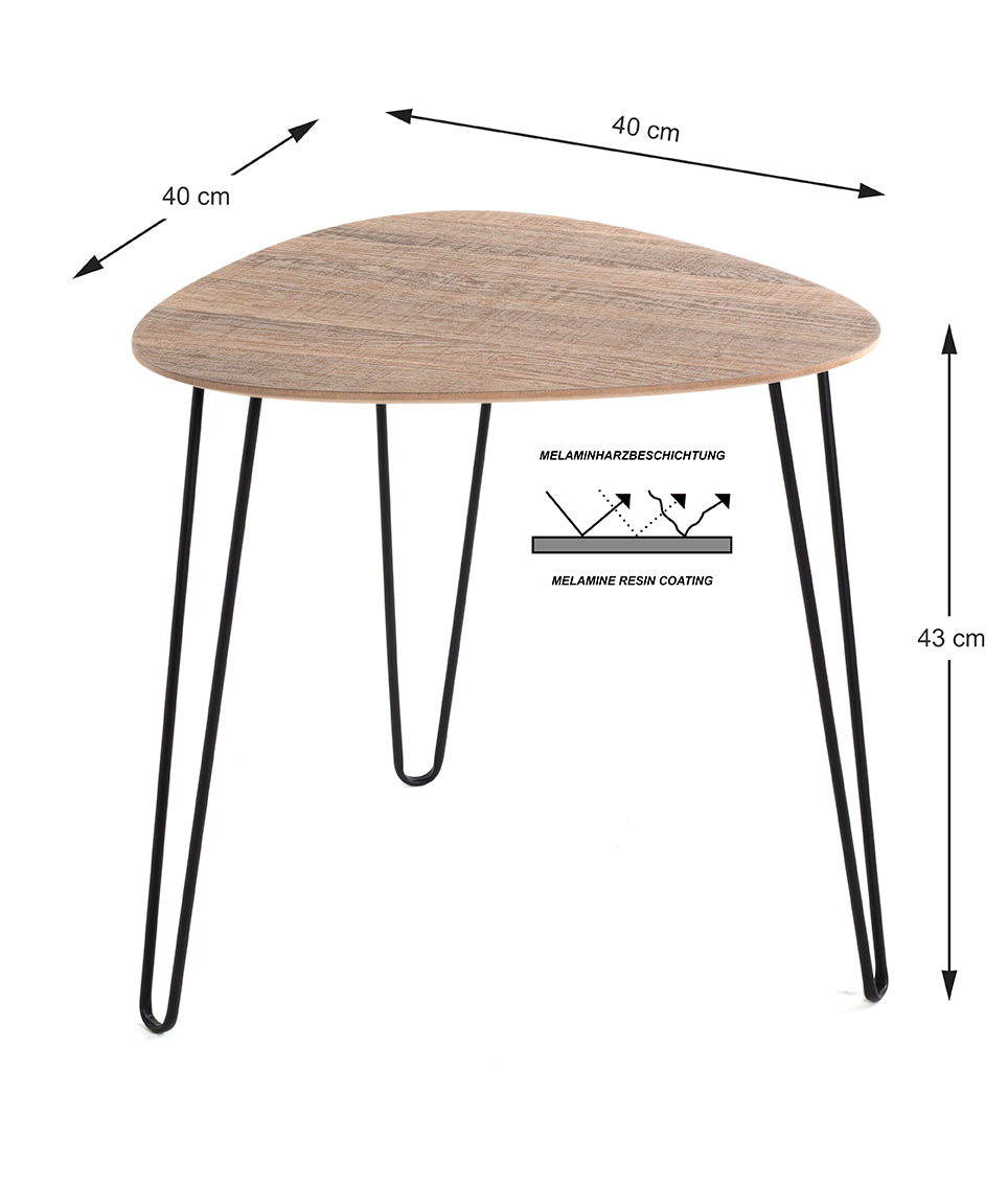 HAKU Möbel Beistelltisch aus MDF kratzbeständig in Braun B 40-48 cm H 43-48 cm, 40 x 40 cm, H 43 cm in Eiche, Schwarz