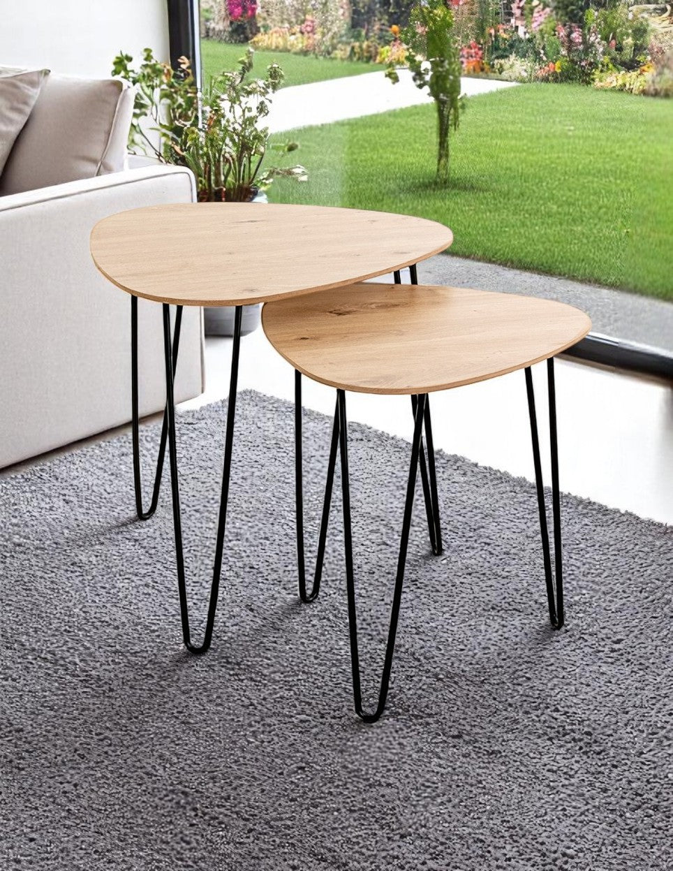 HAKU Möbel Beistelltisch aus MDF kratzbeständig in Braun B 40-48 cm H 43-48 cm, 48 x 48 cm, H 48 cm in Eiche, Schwarz (Eiche hell)