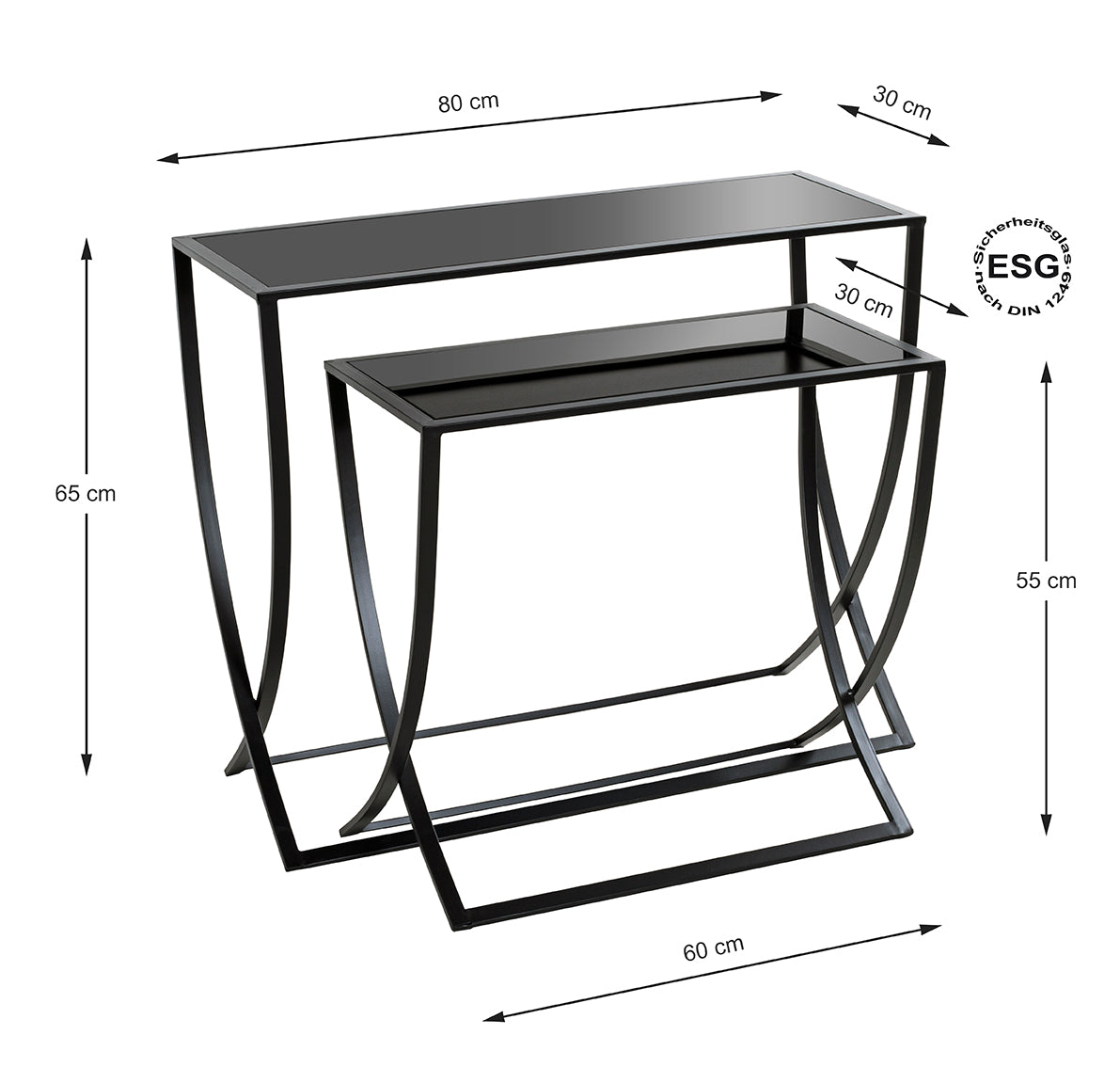HAKU Möbel Beistelltisch aus Metall mit Glas in Schwarz