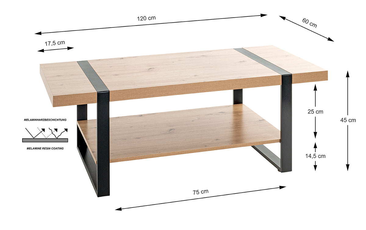 HAKU Möbel Couchtisch aus Holzwerkstoff kratzbeständig in Braun in Eiche, Schwarz (Eiche hell)