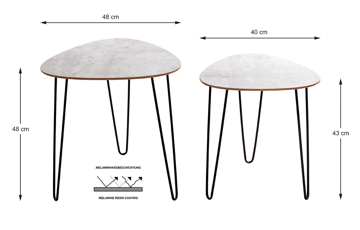 HAKU Möbel Beistelltisch aus MDF kratzbeständig in Betonoptik, Schwarz