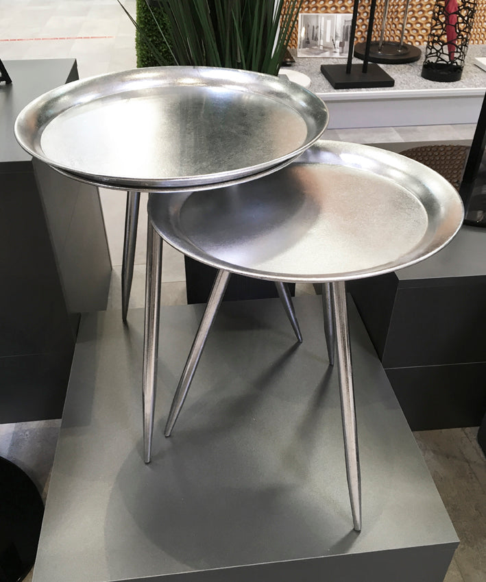 HAKU Möbel Beistelltisch aus Metall in Silber H 47-54 cm Ø 38-44 cm, Ø 38 cm, H 47 cm