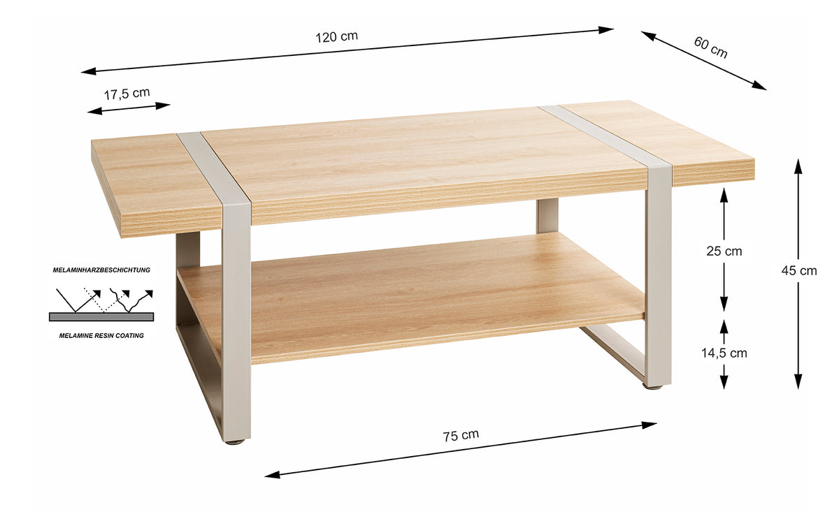HAKU Möbel Couchtisch aus Holzwerkstoff kratzbeständig in Braun in Eiche, Grau (Eiche natur, Kaschmirgrau)
