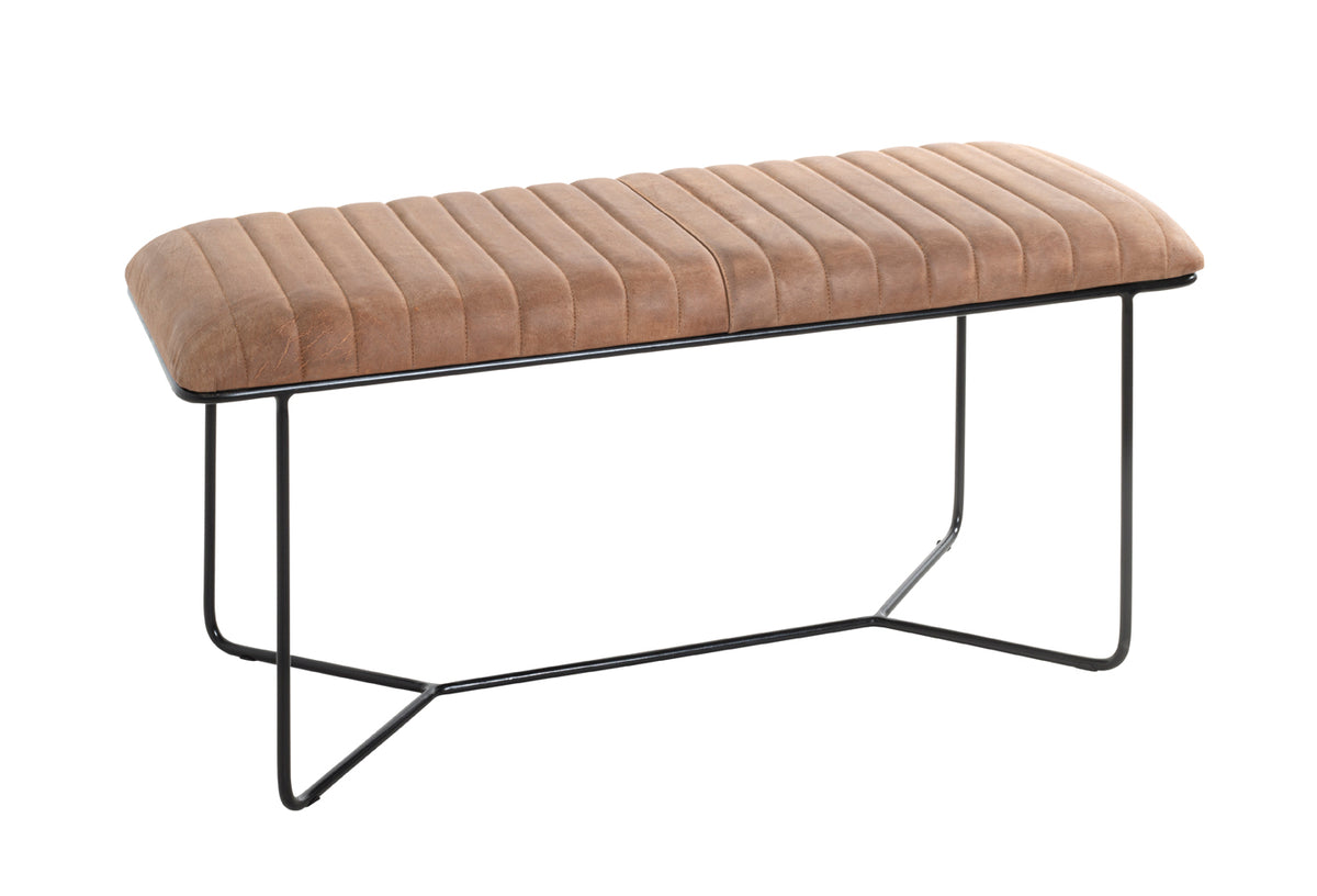 HAKU Möbel Bank aus Leder gepolstert in Braun 100 x 38 x 48 cm