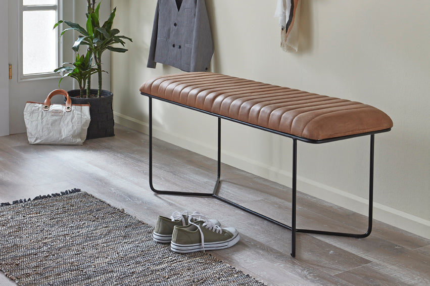 HAKU Möbel Bank aus Leder gepolstert in Braun 100 x 38 x 48 cm