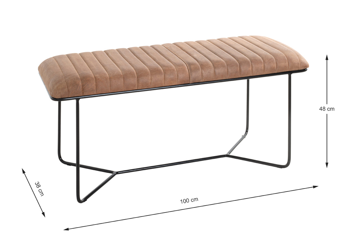 HAKU Möbel Bank aus Leder gepolstert in Braun 100 x 38 x 48 cm
