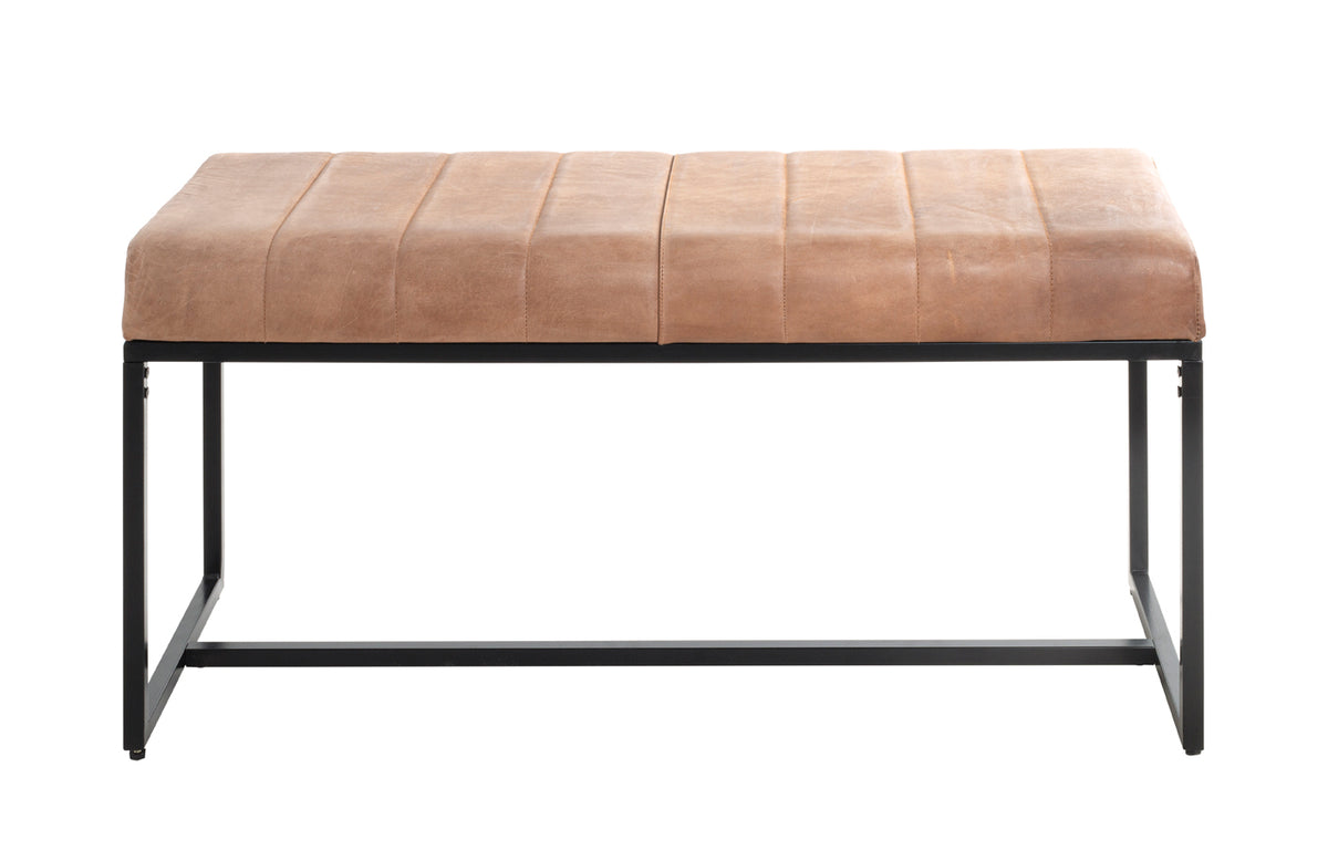 HAKU Möbel Bank aus Leder gepolstert in Braun B 100-150 cm H 48 cm, 100 x 38 cm, H 48 cm