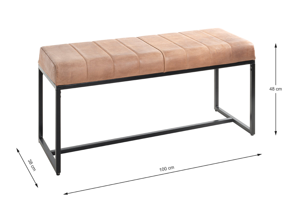 HAKU Möbel Bank aus Leder gepolstert in Braun B 100-150 cm H 48 cm, 100 x 38 cm, H 48 cm