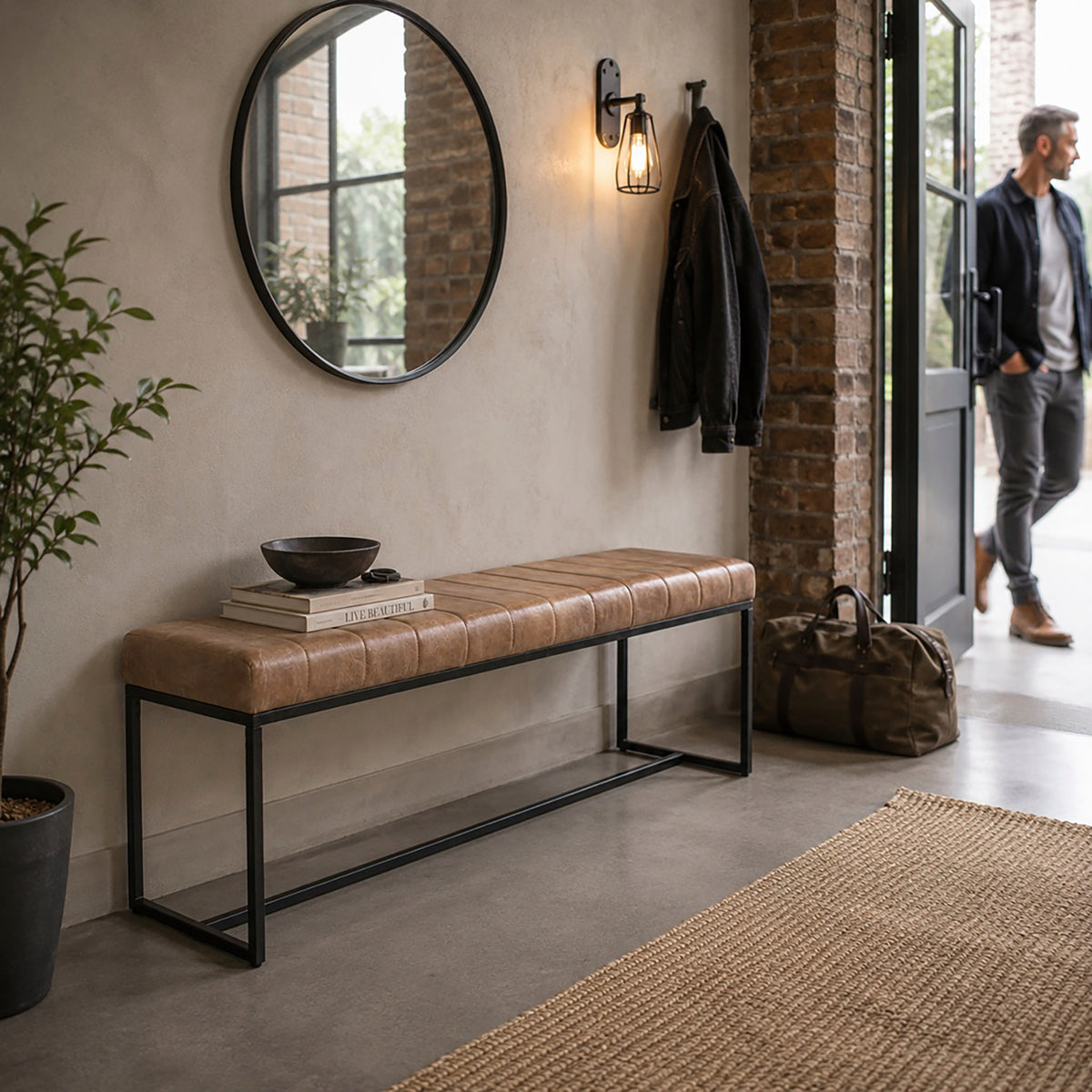 HAKU Möbel Bank aus Leder gepolstert in Braun B 100-150 cm H 48 cm, 150 x 38 cm, H 48 cm