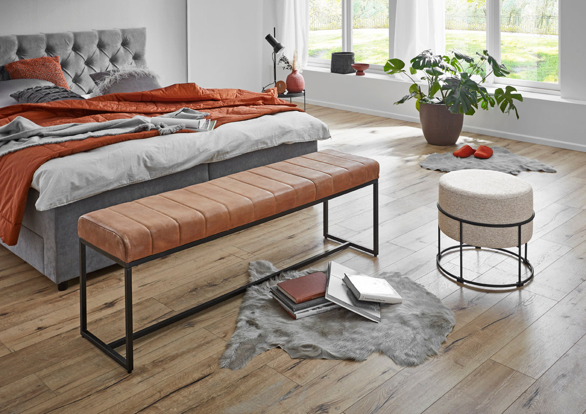HAKU Möbel Bank aus Leder gepolstert in Braun B 100-150 cm H 48 cm, 150 x 38 cm, H 48 cm