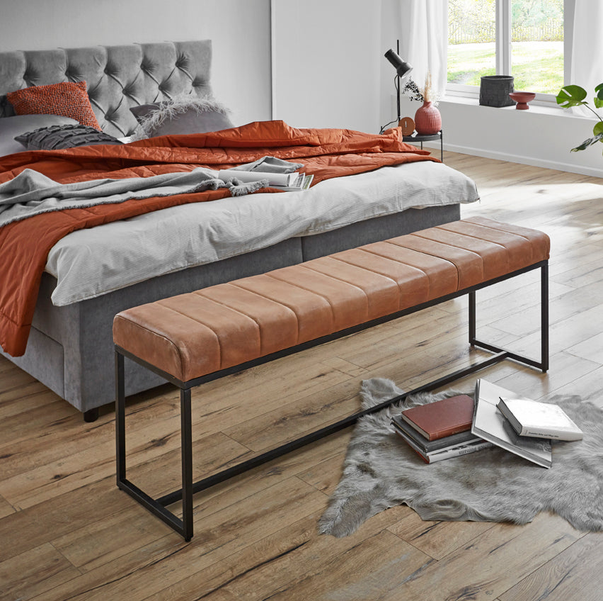 HAKU Möbel Bank aus Leder gepolstert in Braun B 100-150 cm H 48 cm, 150 x 38 cm, H 48 cm
