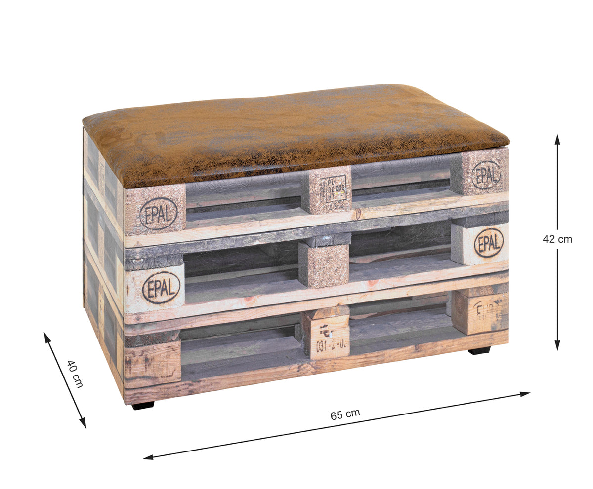 HAKU Möbel Sitztruhe aus Textil Motiv Palette in Braun 65 x 40 x 42 cm
