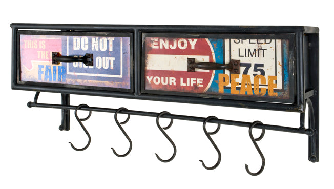 HAKU Möbel Wandgarderobe aus Metall Motiv Schriftzug in Schwarz 77 x 24 x 34 cm