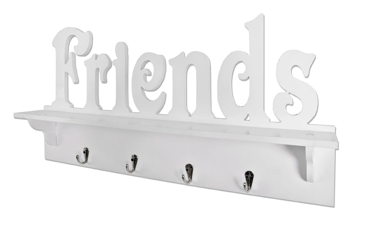 HAKU Möbel Wandgarderobe aus MDF Motiv Schriftzug in Weiss 60 x 9 x 30 cm