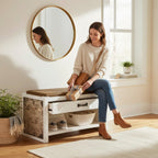 HAKU Möbel Schuhbank aus MDF gepolstert in Weiss 72 x 38 x 42 cm