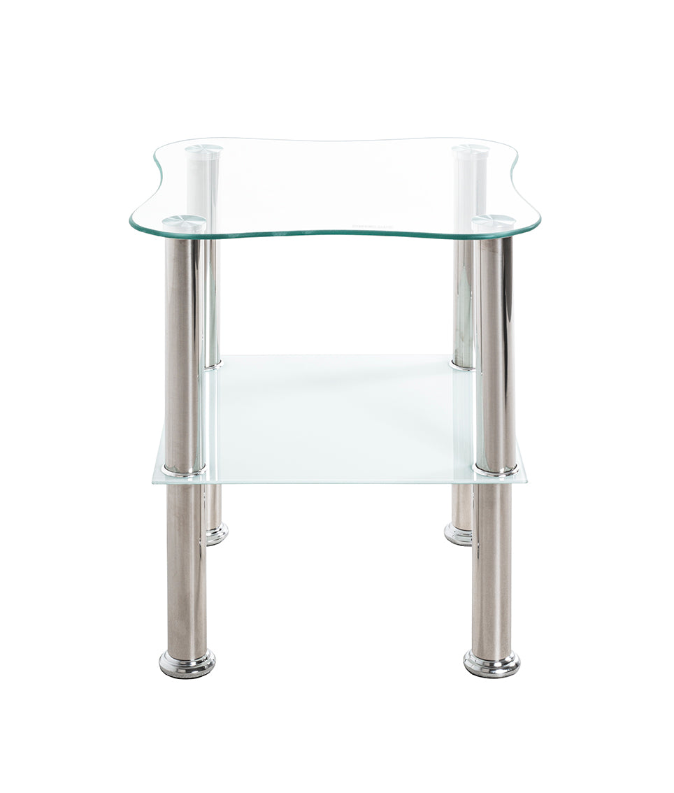 HAKU Möbel Beistelltisch aus Edelstahl mit Glas in Silber 40 x 40 x 47 cm in Edelstahl, Weiss