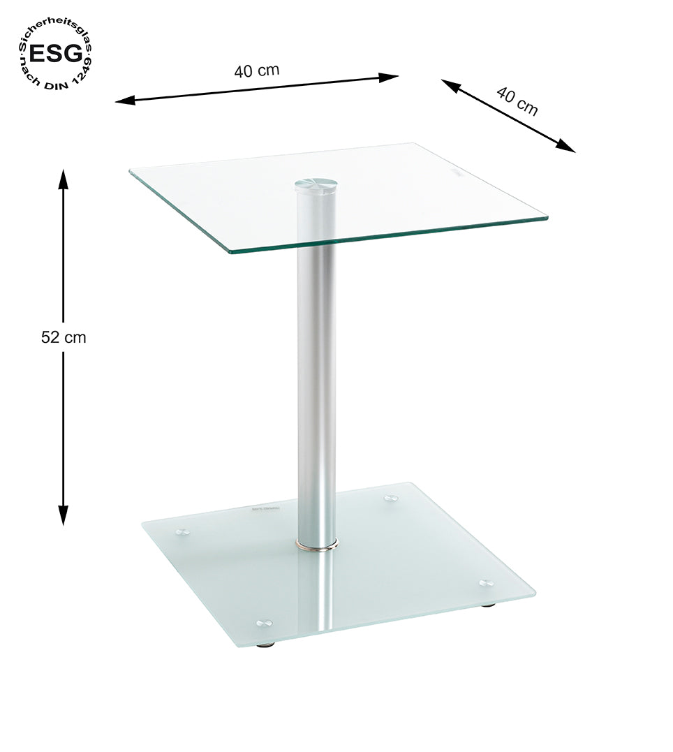 HAKU Möbel Beistelltisch aus Metall mit Glas 40 x 40 x 52 cm in Alu, Satiniert